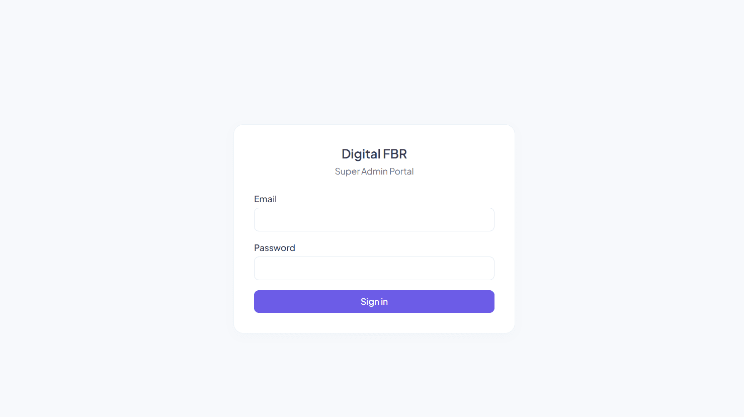 Digital FBR secure login screen